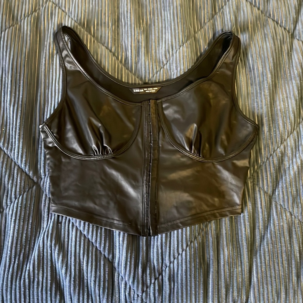 Faux leather black crop top